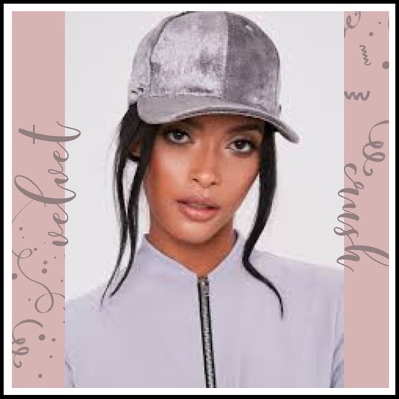 Boutique Accessories - Velvet Baseball Cap in Grey